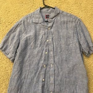 Untuckit Blue Linen Short Sleeve Polo